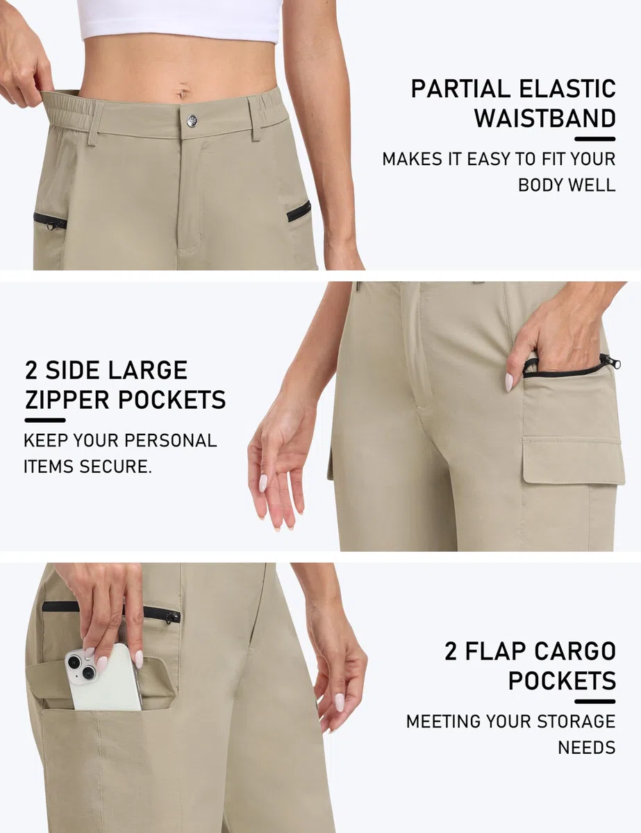 MoFiz Pantalones Cortos Cargo para Mujer Trekking Corto Verano Ligeros Cintura Alta Impermeables Bermudas Shorts con Bolsillo Cremallera