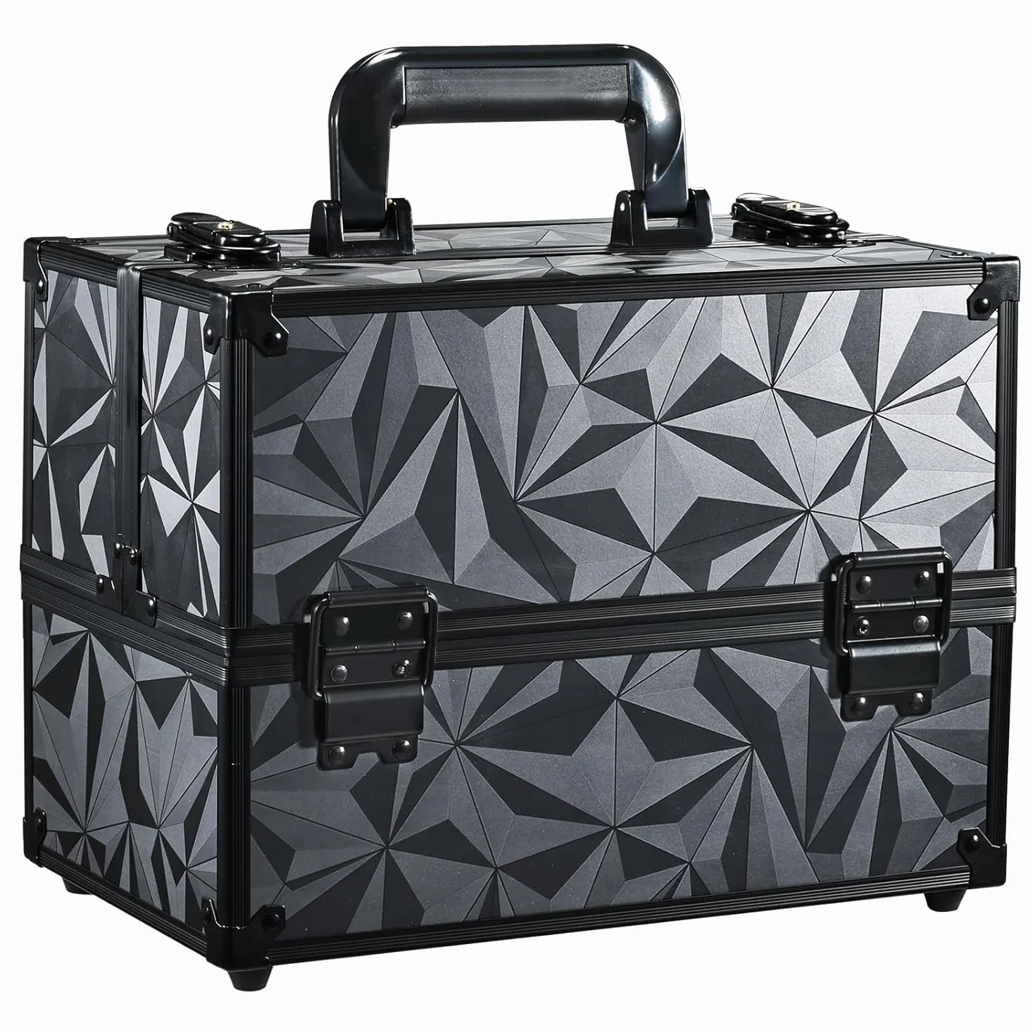 Maletin Maquillaje Grande Profesional Estuche Maquillaje Caja de Viaje Maletín Manicura Joyero Organizador Esmalte de Uñas con 6 Bandejas Regalos para Mujer 30.5x18x22.5cm, Gris Negruzco