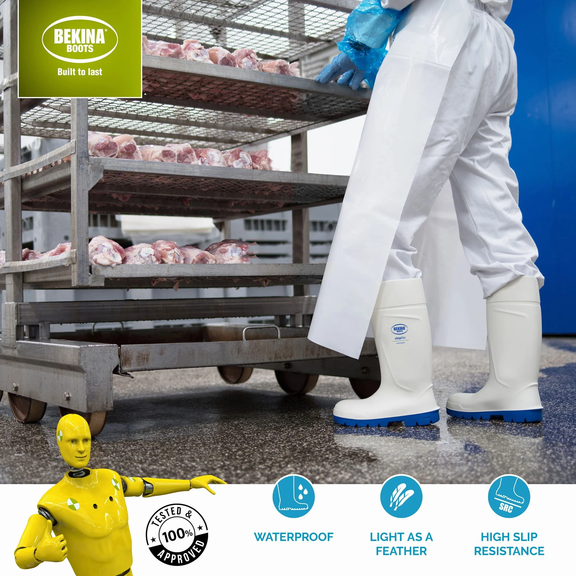 Botas de Seguridad con Puntera de Acero para la Industria alimentaria, fáciles de Limpiar y desinfectar, Incl. Suela incrustada para pies Secos, Gran Comodidad de Uso, Blanco, EU 37