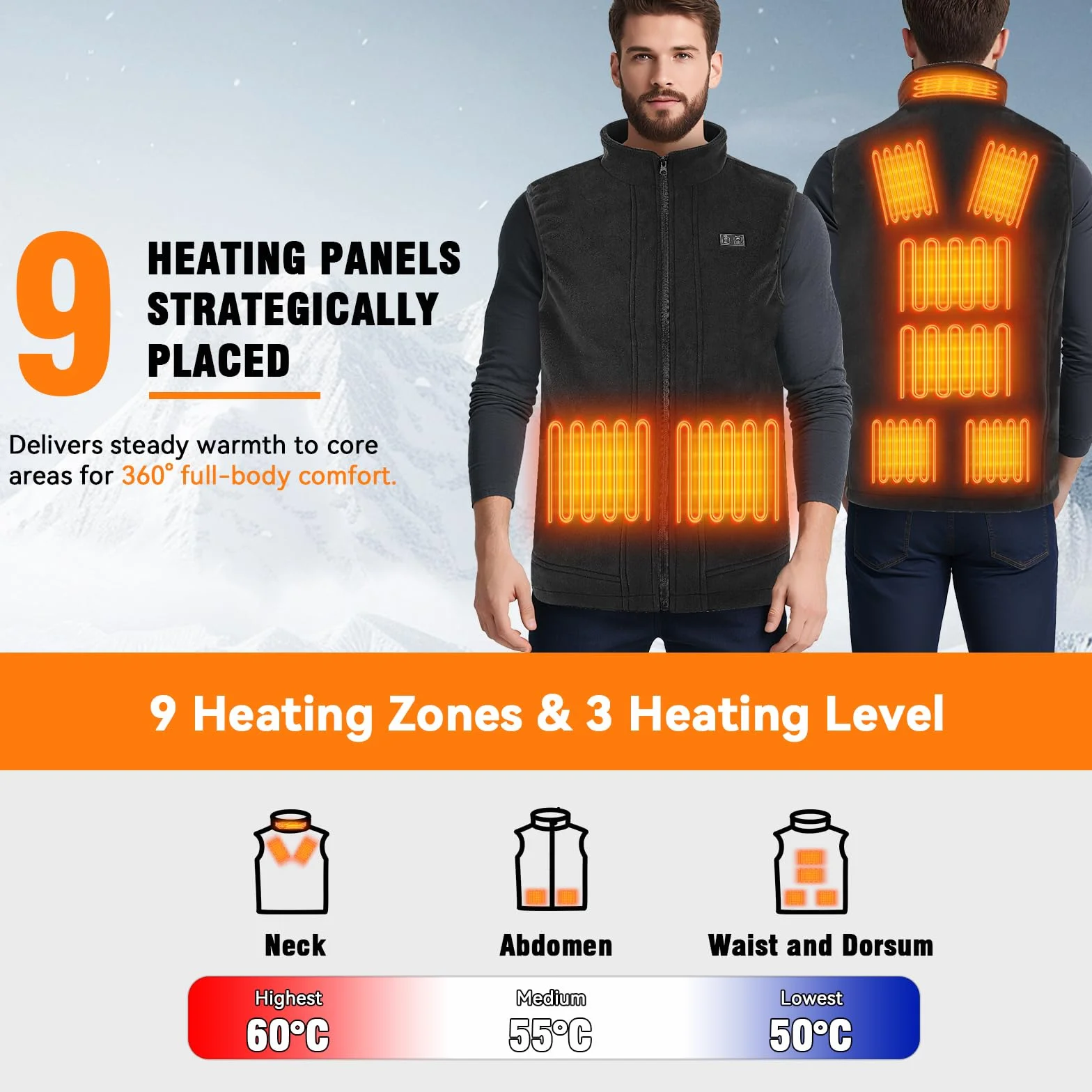 Tiazhan Chaleco Calefactable, con Batería(16000 Mah)/3 Temperaturas Ajustables, Ligero, Inteligente y Recargable, Chalecos Calefactables, para Hombres y Mujeres, Esquí Al Aire Libre, Camping