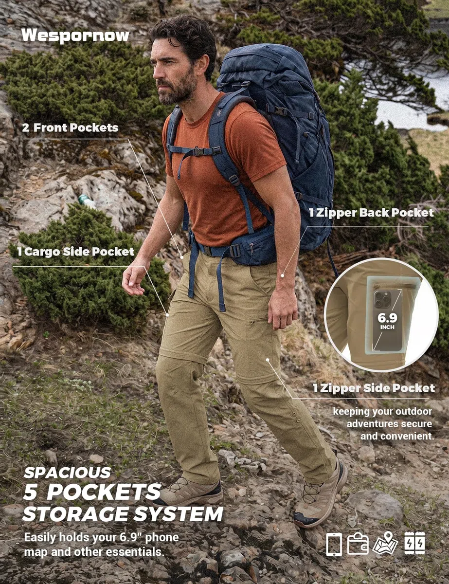 Wespornow Pantalón Convertible de Secado rápido, Ligero, con Cremallera, Transpirable, para Actividades al Aire Libre, Pesca, Safari, Senderismo para Hombre