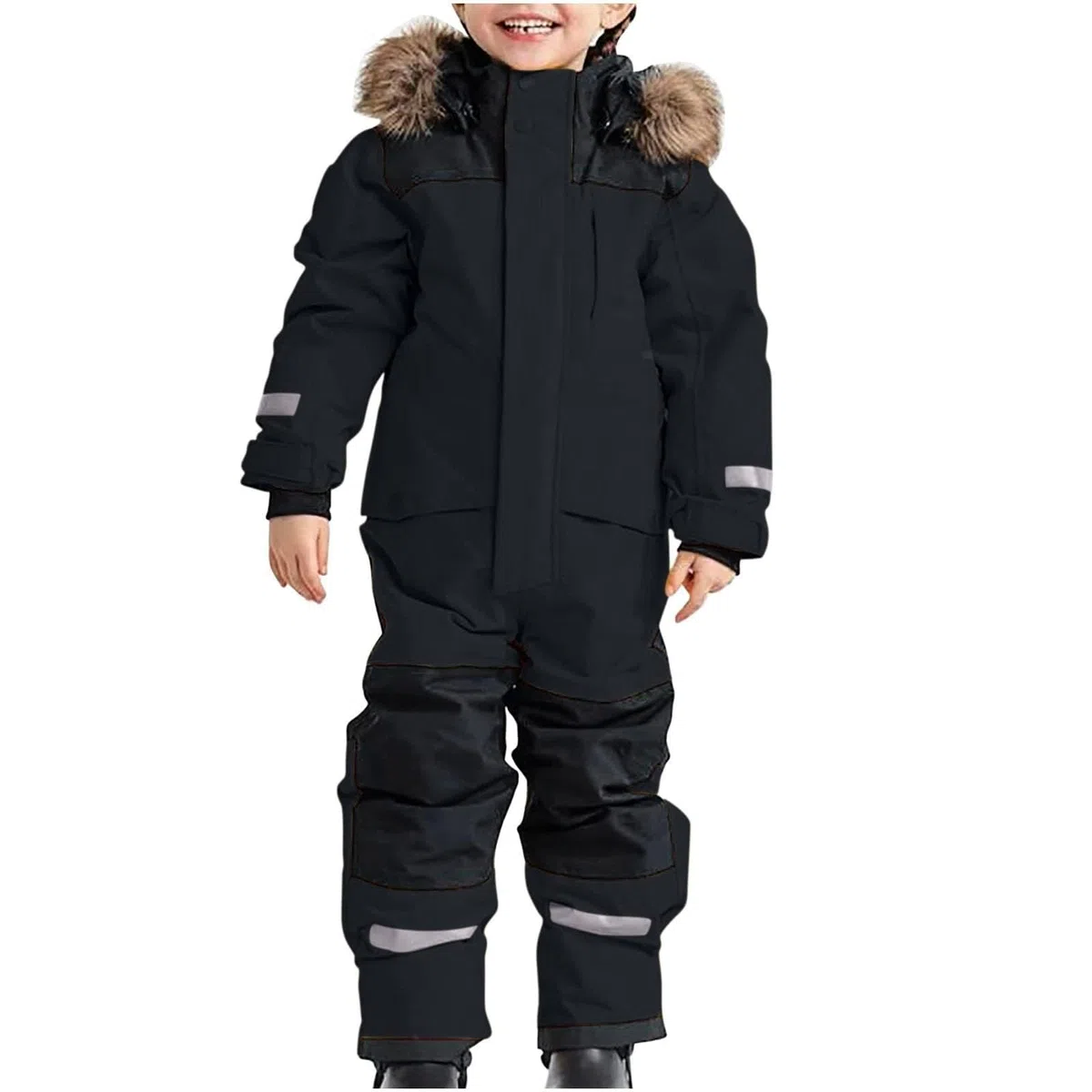 Mono de nieve para niña, resistente al viento, impermeable, forro polar grueso, con capucha y reflectores, traje de esquí de una pieza para niños pequeños, traje de nieve para vacaciones de invierno