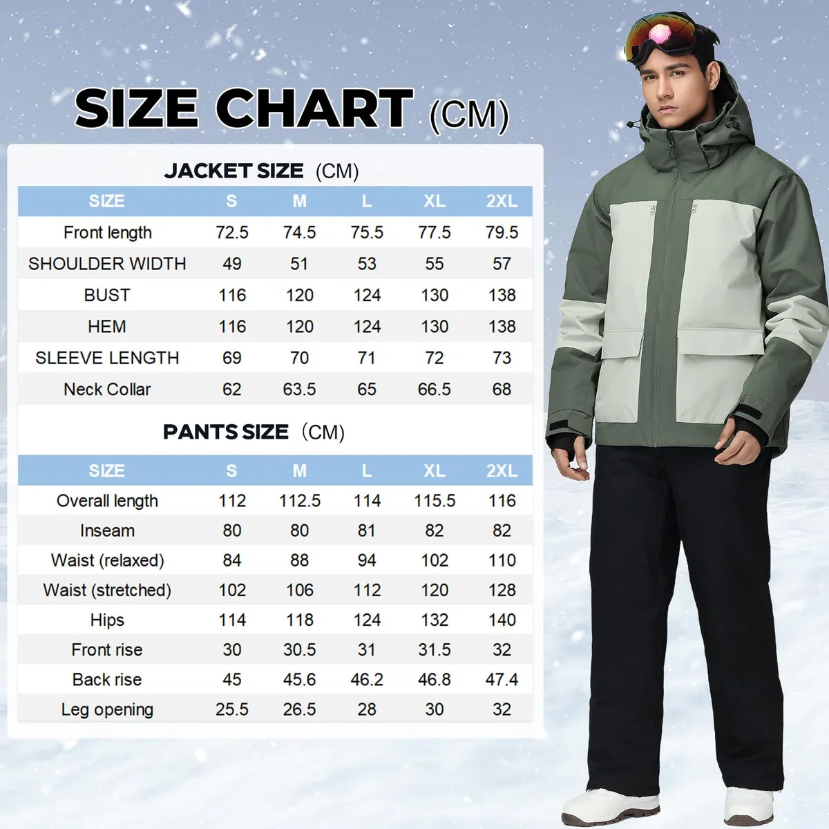 HOUZONIY Traje de nieve para hombre, chaqueta de esquí y pantalones de esquí, juego de dos piezas, ropa de esquí al aire libre, resistente al viento, traje de esquí con capucha para esquiar, snowboard