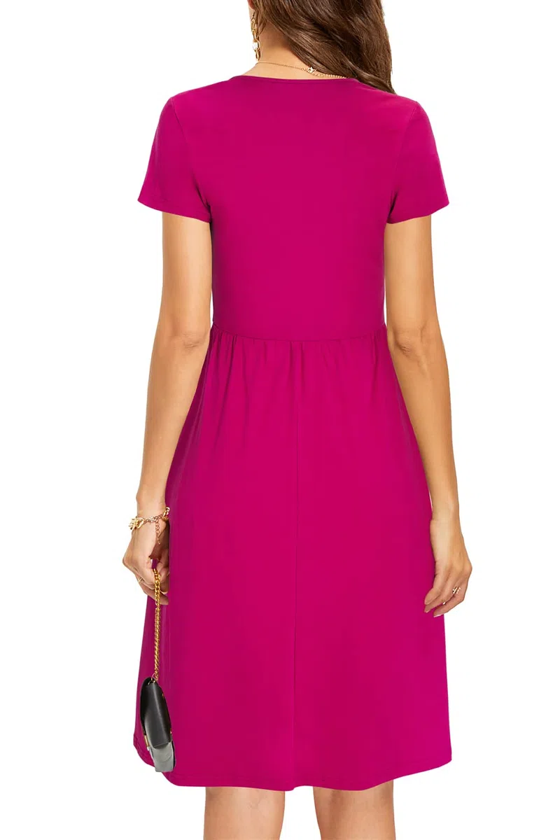 STYLEWORD Vestido Verano Mujer Vestidos Florales de Manga Corta hasta la Rodilla con Bolsillos
