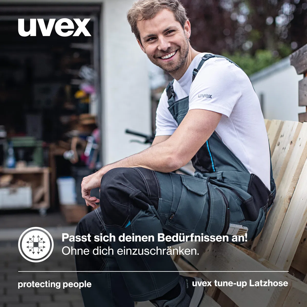 Uvex Tune-Up Pantalones de Trabajo Largos para Hombres - Petos con Cintura elástica y Bolsillos en la Rodilla - Azul