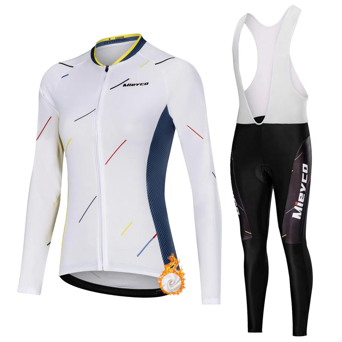 Maillot Ciclismo Mujer Invierno Conjunto Bici MTB Polar Térmico Ropa Ciclista,Traje Bicicleta Chaquetas Ciclo Manga Larga y Pantalones Tirantes con 19D Gel Acolchado,Completa BTT Jerseys Transpirable