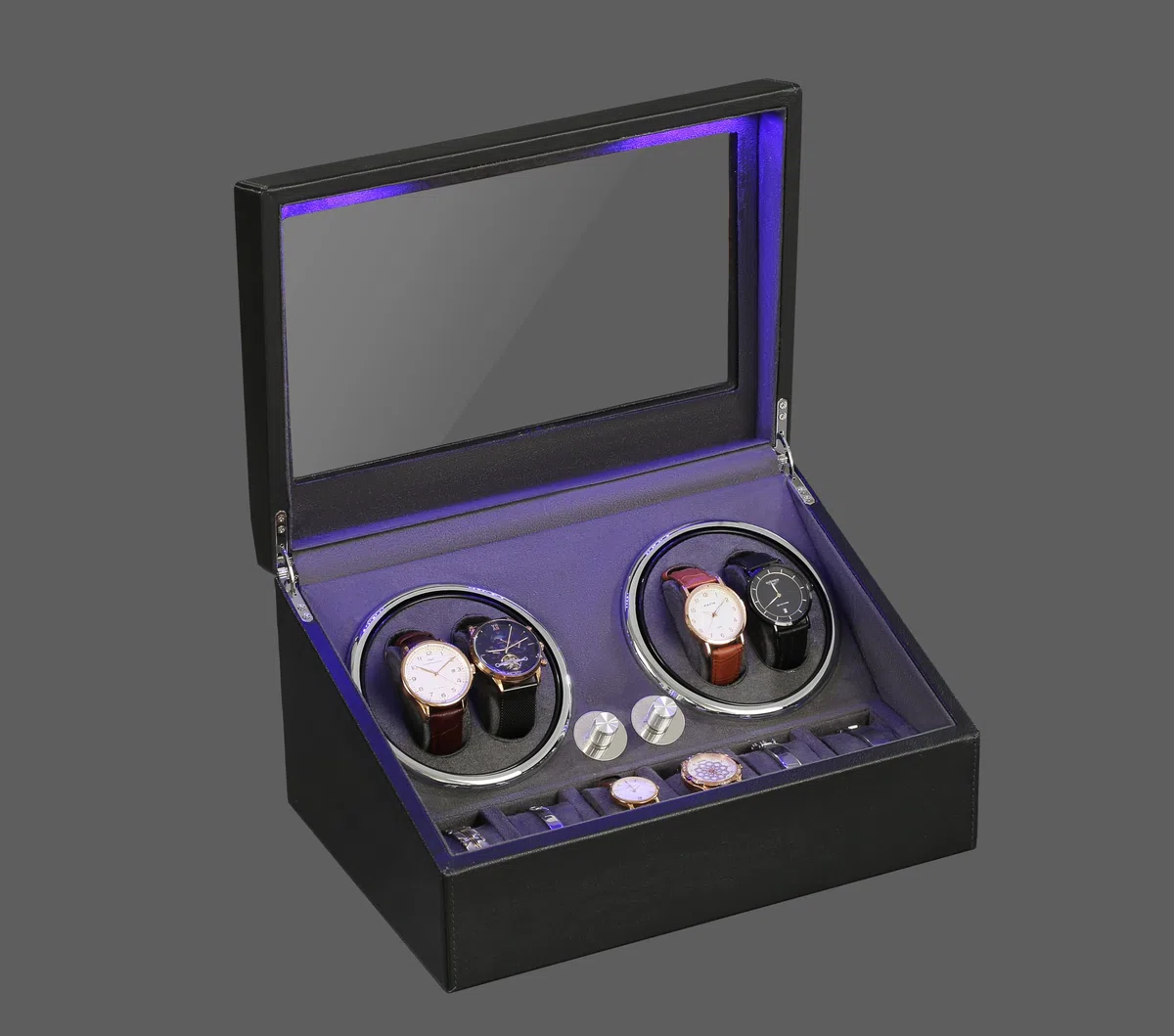 Olvy Caja giratoria para 4 relojes, motor Mabuchi extremadamente silencioso, cojín flexible para relojes
