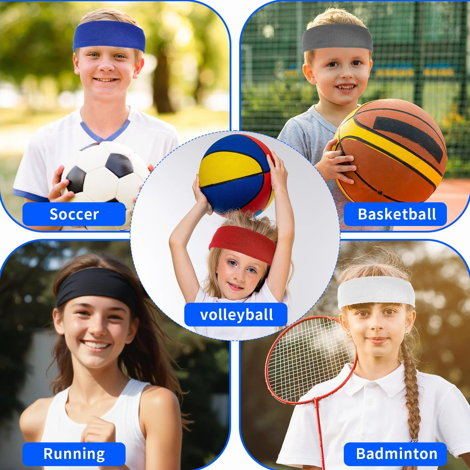 6 diademas deportivas para niños y niñas, absorbentes de fútbol, suaves que absorben la humedad, banda de sudor para baloncesto, tenis, béisbol, fútbol, correr, entrenamiento