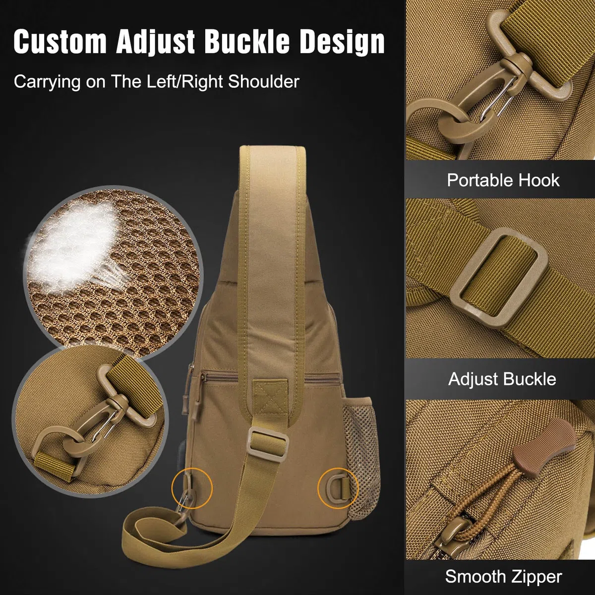 FANDARE Táctical Bolso Hombro Bolsa de Pecho Militar Bandoleras Cruzada con USB Bandolera Bolsos Bandolera para Hombres Mujer Escolar Senderismo Viaje Sling Crossbody Bag Negro