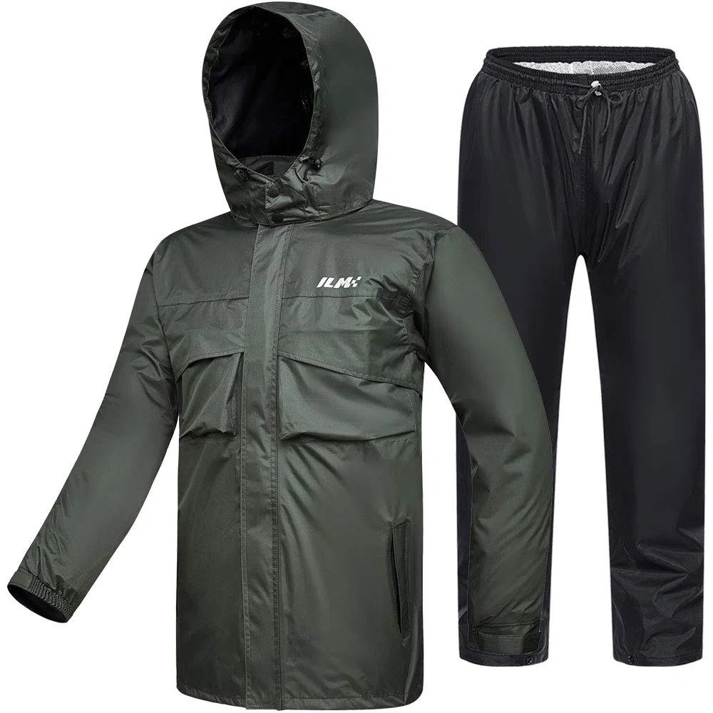ILM Chubasquero Moto Impermeable Hombre-Traje de Lluvia Resistente al Desgaste, 6 Bolsillos, Juego de 2 Piezas con chaqueta y pantalones
