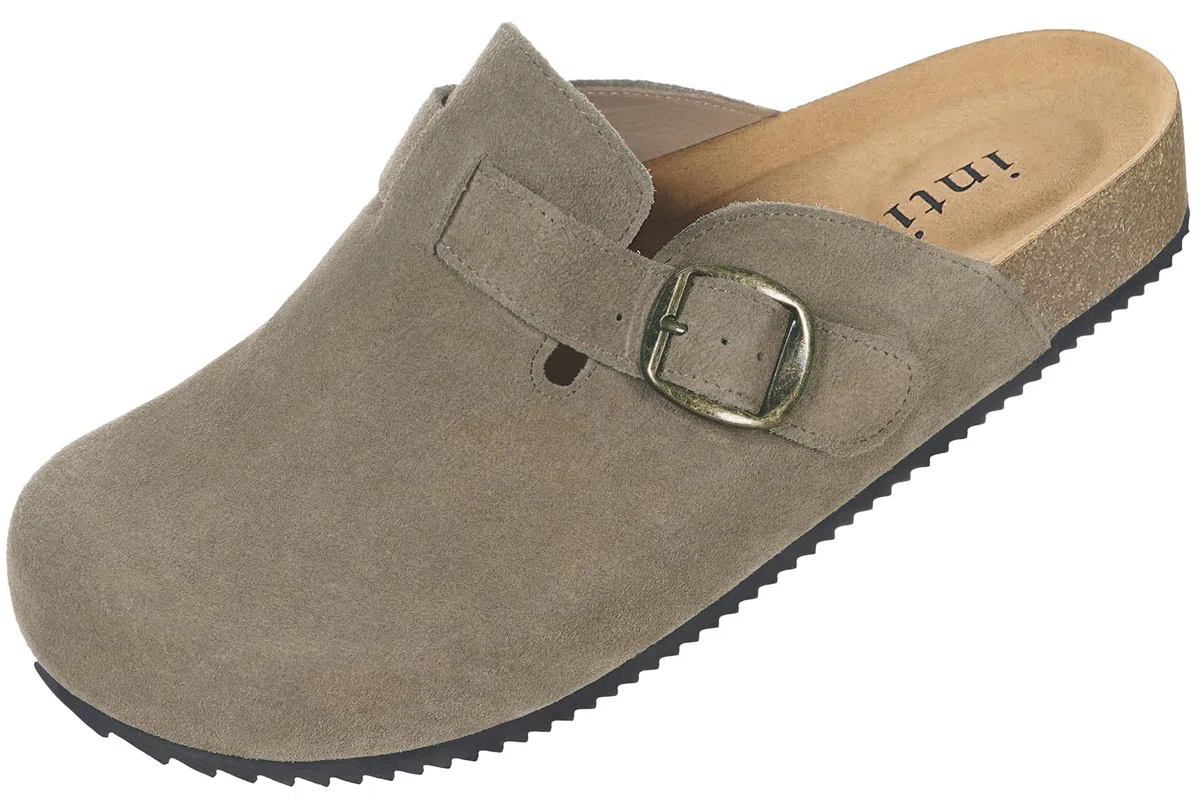 Intini Zuecos y Mules para Hombre Mujer Pantuflas de Piel con Corcho Cerradas Zapatillas de Jardín Sandalias con Hebilla Ajustables Cómoda 36-46