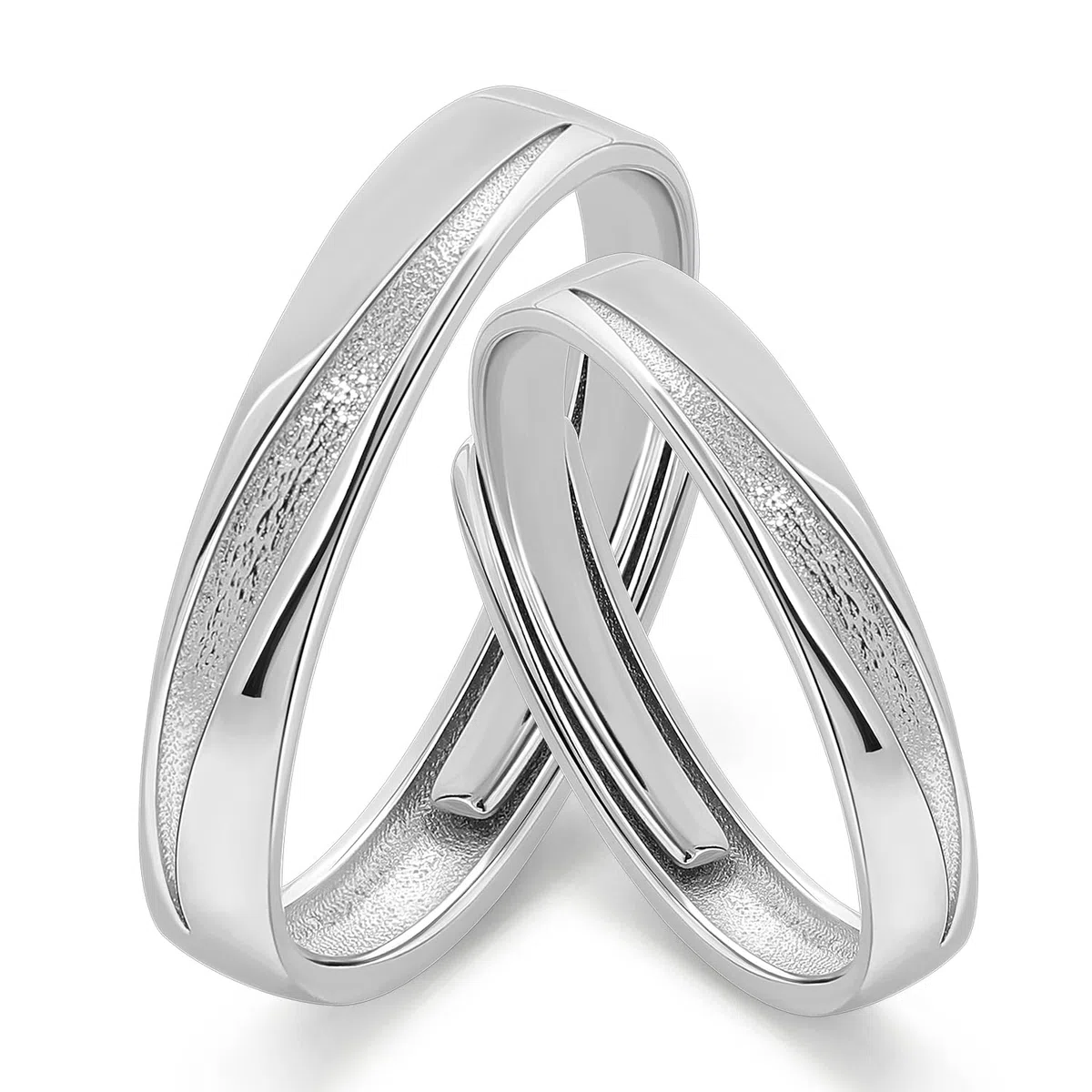 Meissa Alianzas de Pareja Plata de Ley 925 Bodas Compromiso Ajustable Juego de Dos Anillos