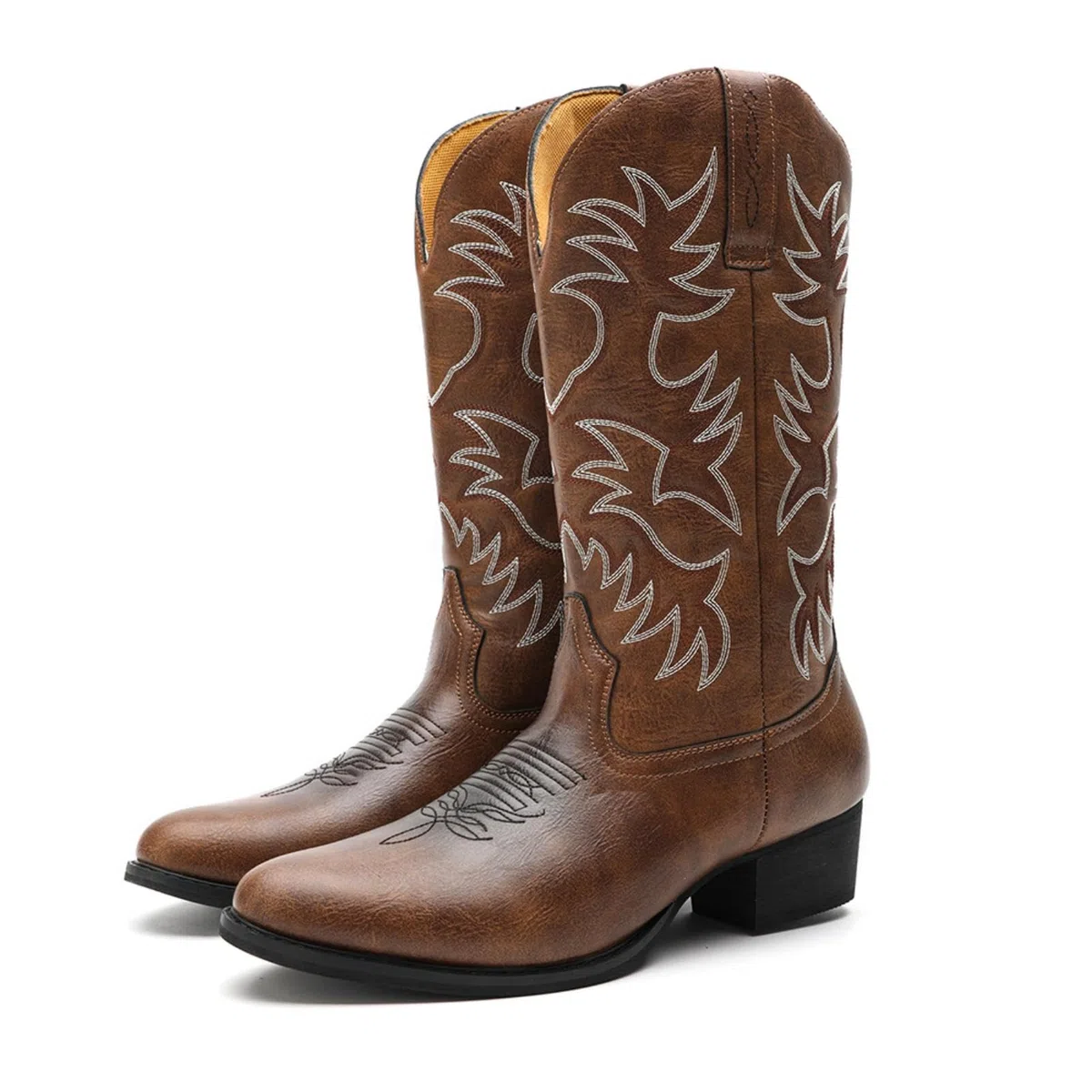 ANUFER Hombres Elegante Bordado Botas Vaqueras Occidental Tacón Punta Antideslizante Pantorrilla Botas SN071164