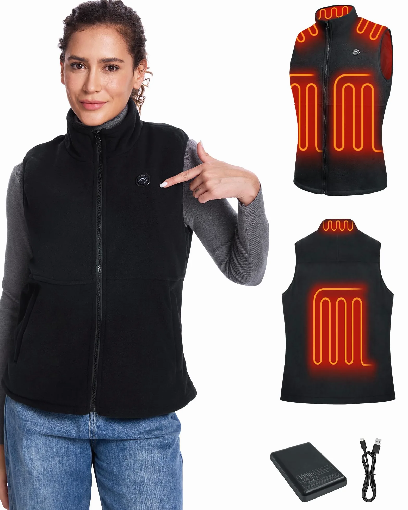 Chaleco Calefactable Mujer, Chaqueta Calefactable Mujer,Chalecos Calefactables,Chaleco Termico Electrico Ligero Con Bateria 10000mah, Actividades Al Aire Libre, Senderismo, Invierno