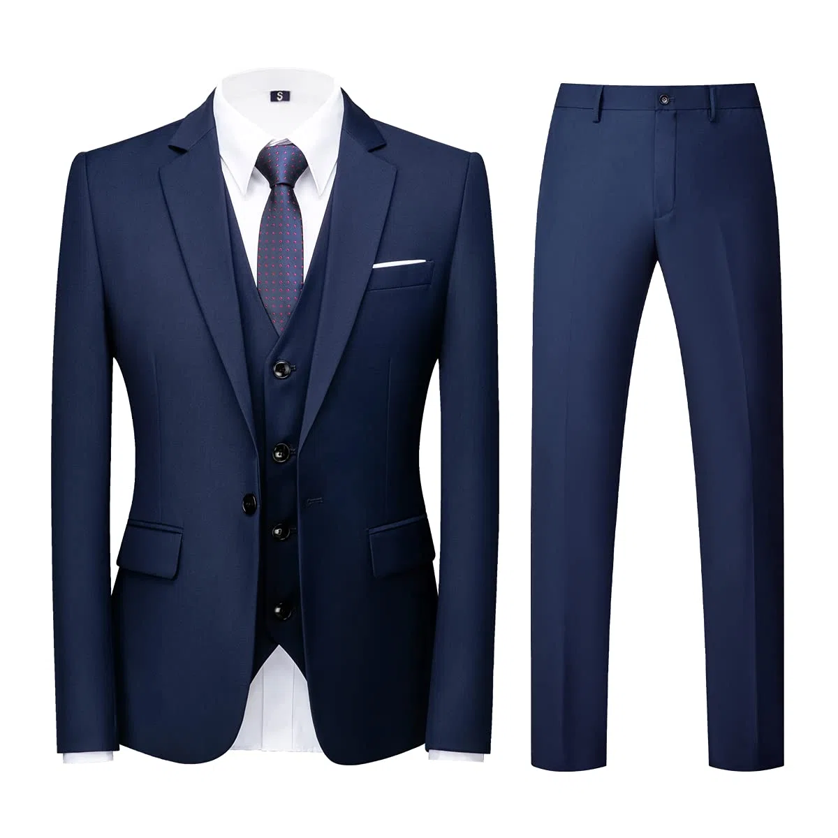 Trajes de hombre 3 piezas Slim Fit solo botonadura un botón azul traje de esmoquin chaqueta chaleco pantalones