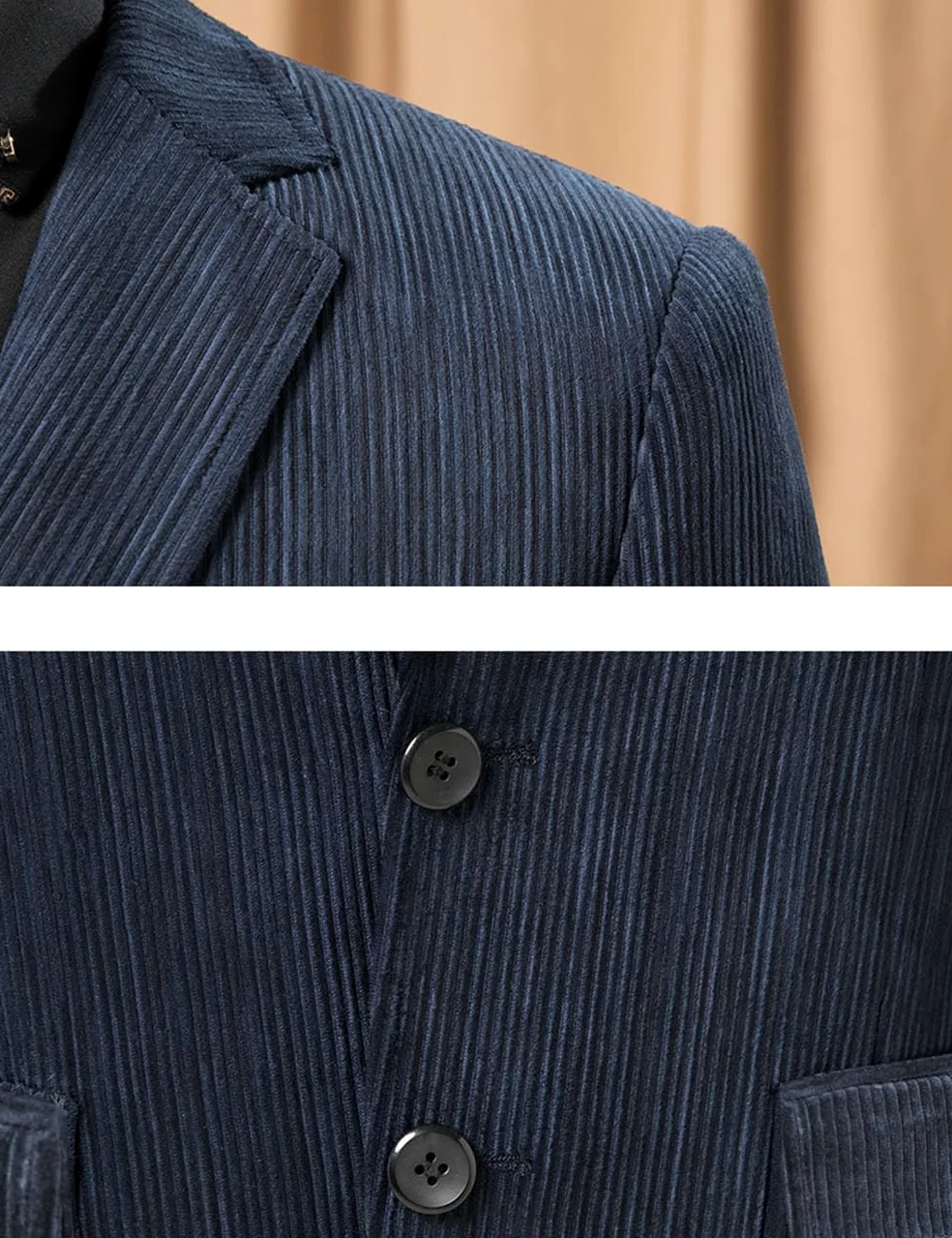 Chaqueta tipo blazer con parche en el codo para hombre, de pana, casual, con solapa de muesca, esmoquin de boda