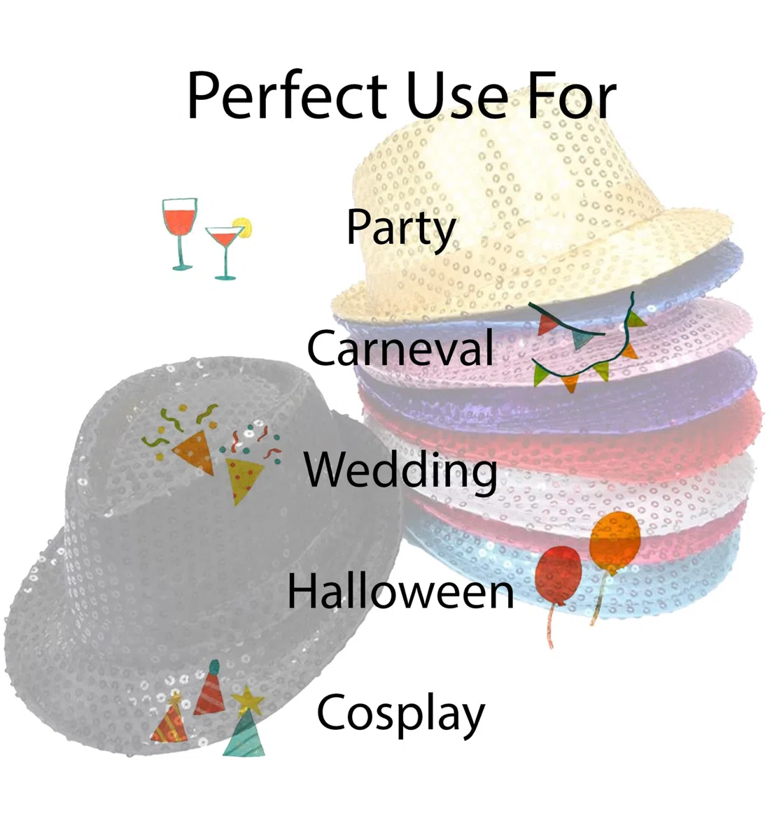 TMK Elegante sombrero con lentejuelas brillantes multicolor y multipack cód. 71300