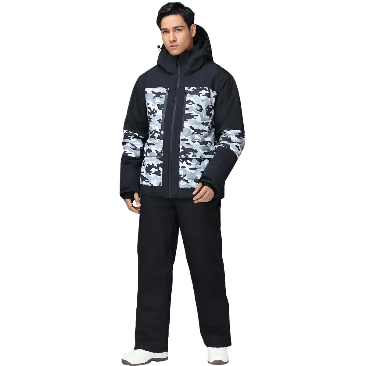 HOUZONIY Traje de nieve para hombre, chaqueta de esquí y pantalones de esquí, juego de dos piezas, ropa de esquí al aire libre, resistente al viento, traje de esquí con capucha para esquiar, snowboard