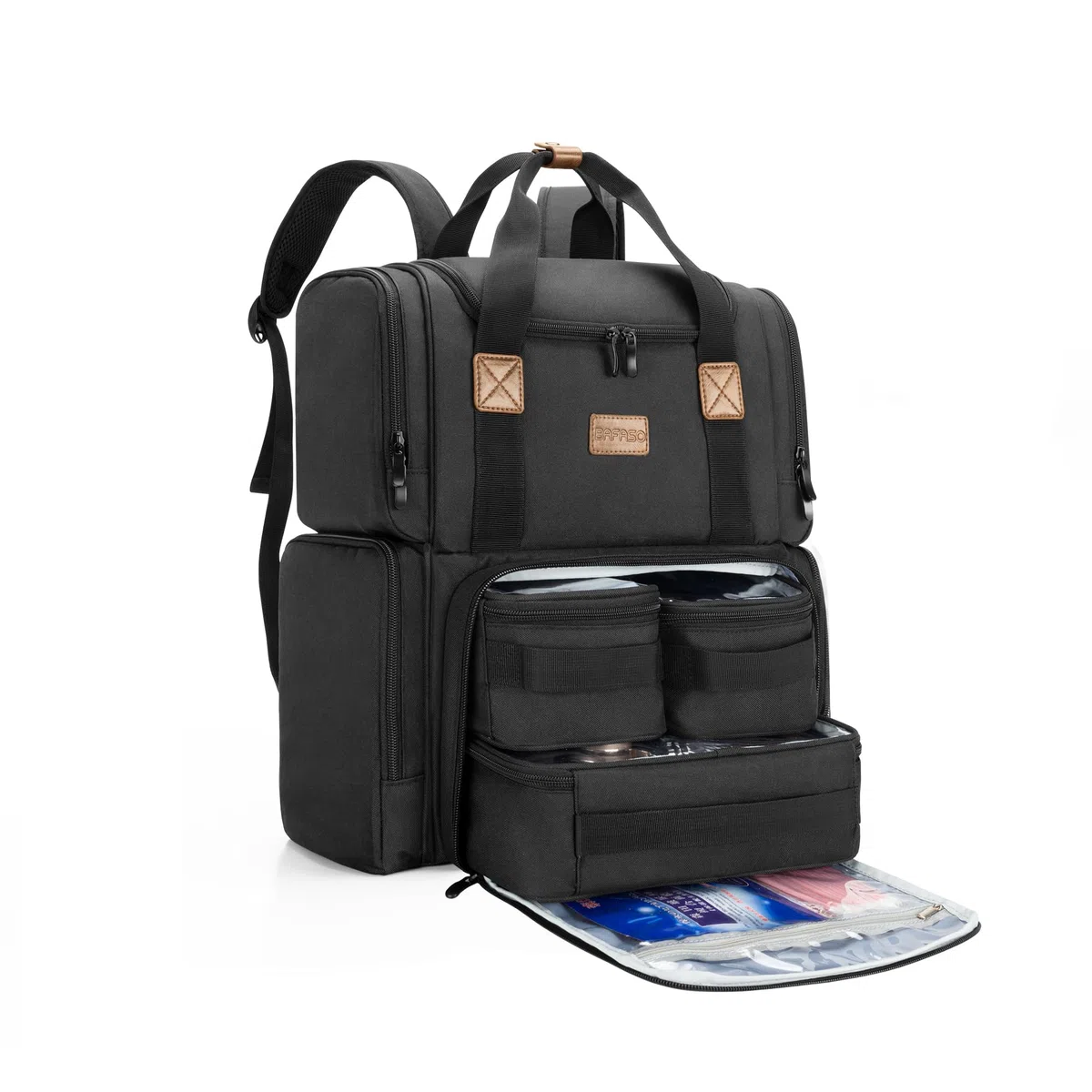 BAFASO Bolsa de Cosméticos Mochila con 3 Bolsas Interiores Extraíbles, Bolsa de Maquillaje de Viaje con Múltiples Bolsillos (Solo Bolsa), Negro