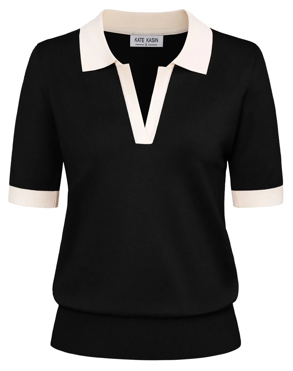 Kate Kasin Jersey para mujer, manga corta, verano, elegante, polo básico, parte superior de punto