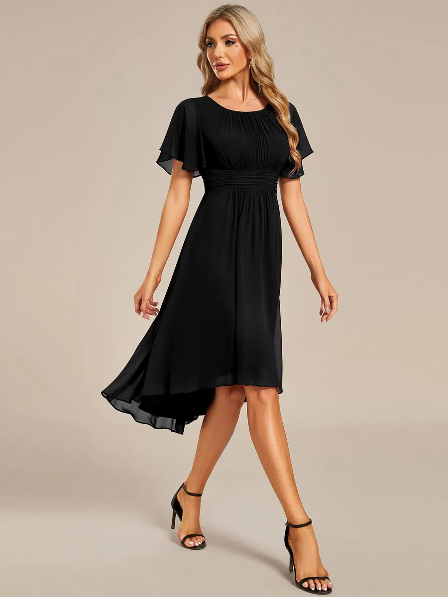 Ever-Pretty Vestido de gasa para mujer, cuello redondo, cintura plisada, manga corta, invitada de boda 02053