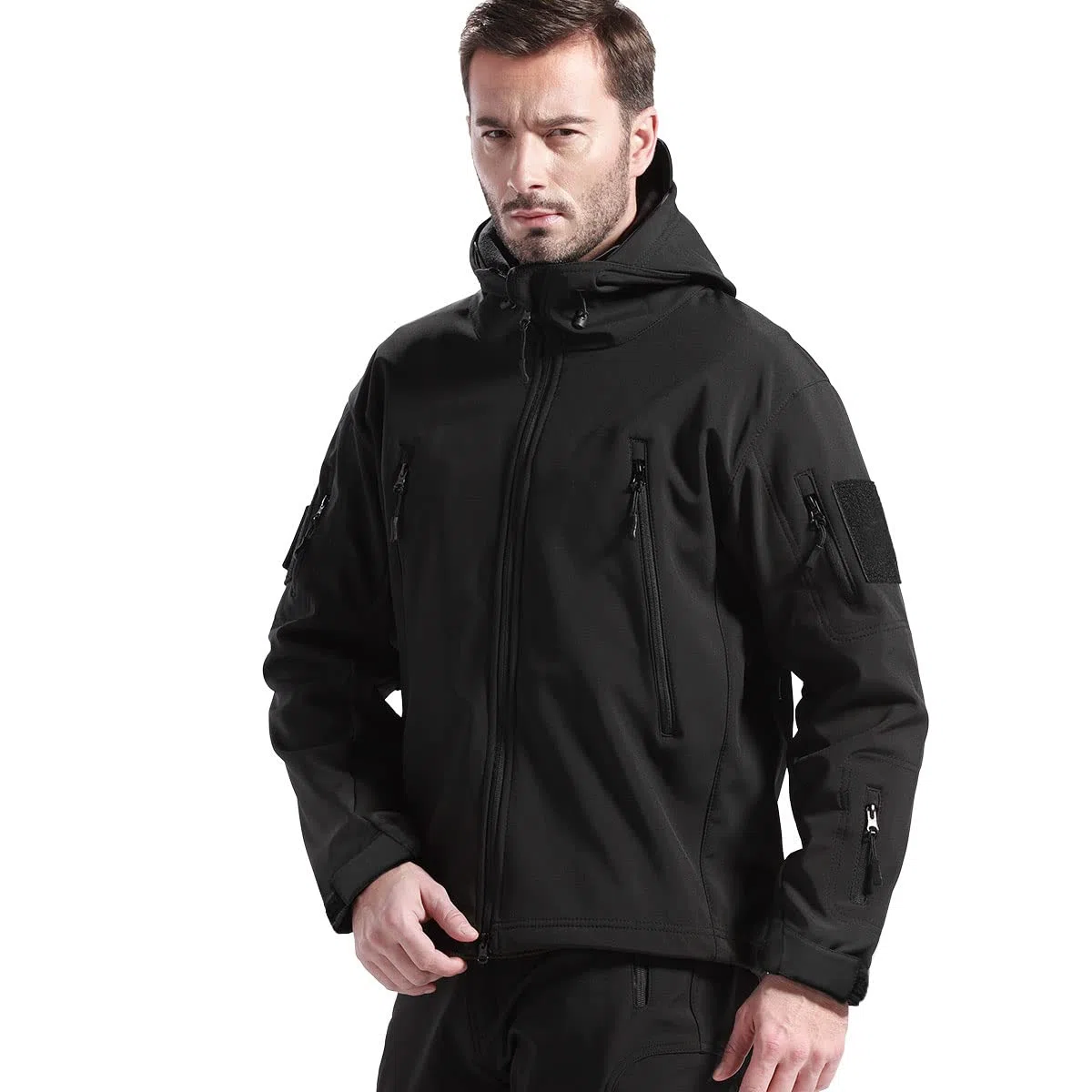 FREE SOLDIER para Hombre Militar Softshell Chaquetas Impermeable de Forro con Polar Exteriores Capucha Caza Multibolsillos
