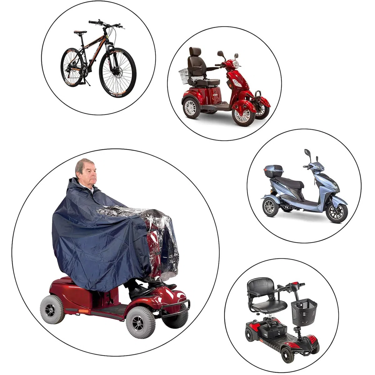 Poncho de Lluvia para Vehículos Eléctricos, Universal para Scooter de Movilidad y Silla de Ruedas Eléctrica, con Capucha y Panel Transparente