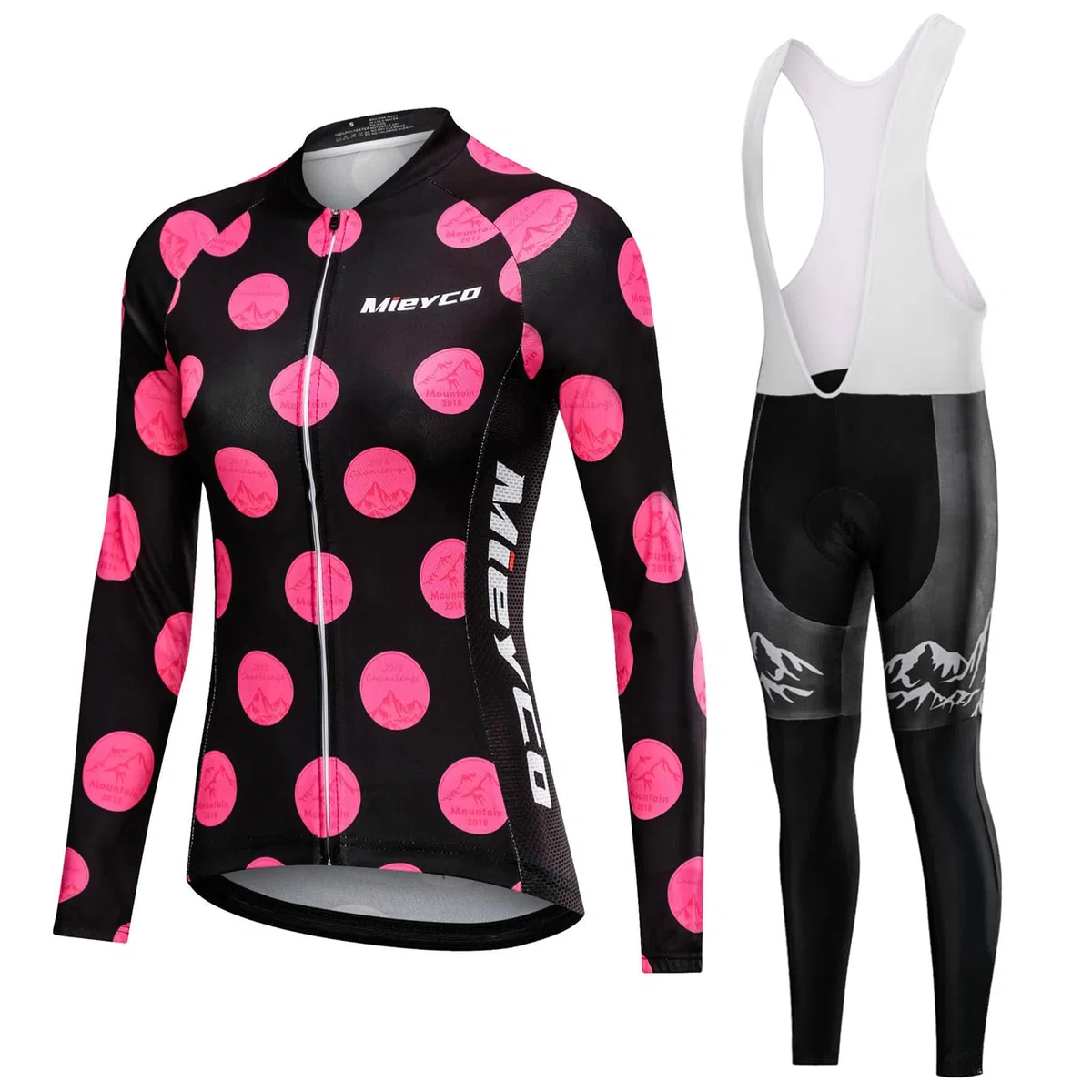 Maillot Ciclismo Mujer Conjunto Bici MTB Manga Larga Ropa Ciclista,Traje Bicicleta Chaquetas y Pantalones Tirantes con 19D Gel Acolchado,Completa BTT Jerseys Primavera Otoño Secado Rápido Transpirable