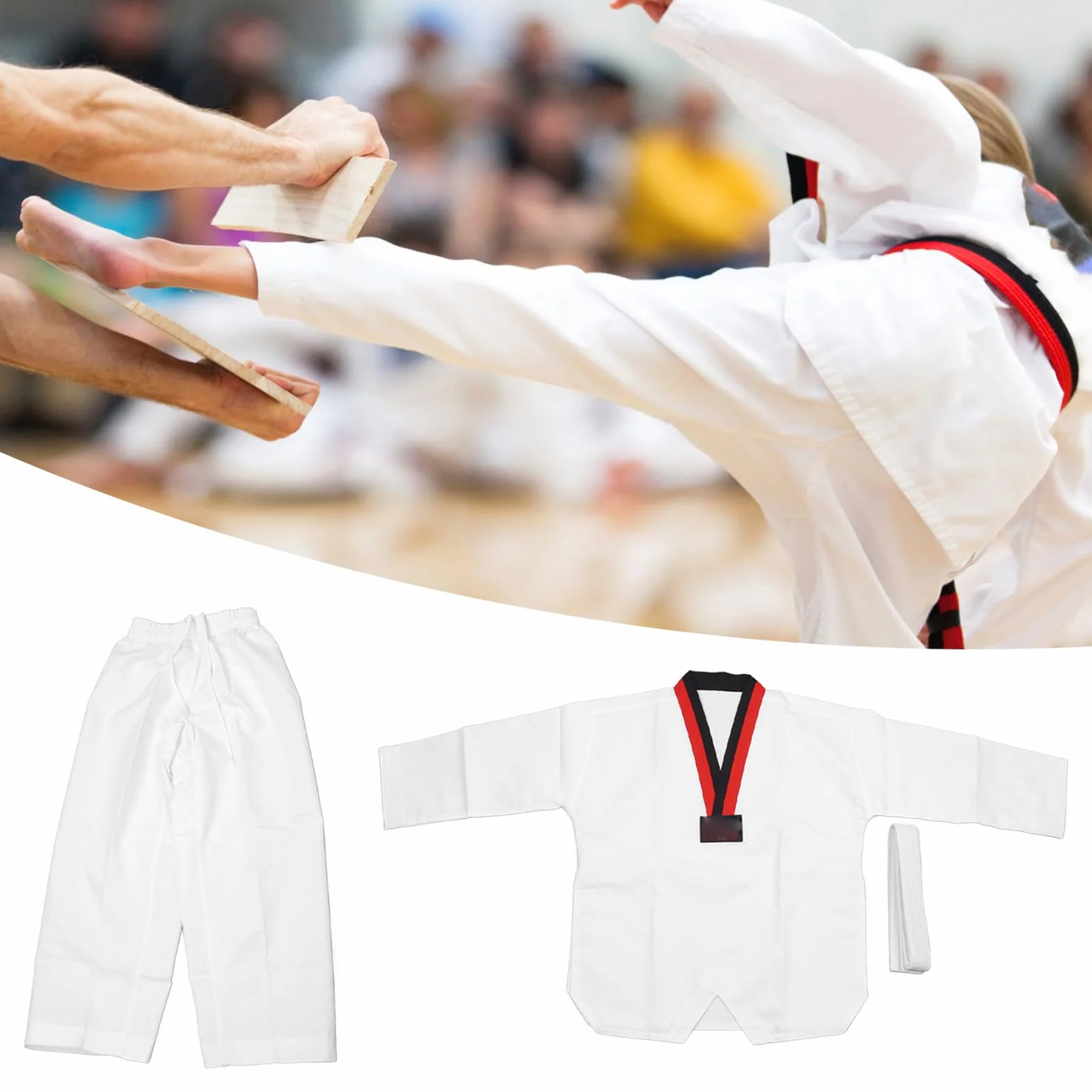 VGEBY Traje de Taekwondo Dobok Uniforme de Entrenamiento de Taekwondo Resistente y Cómodo y Transpirable para Niños de Altura 136-146 Cm