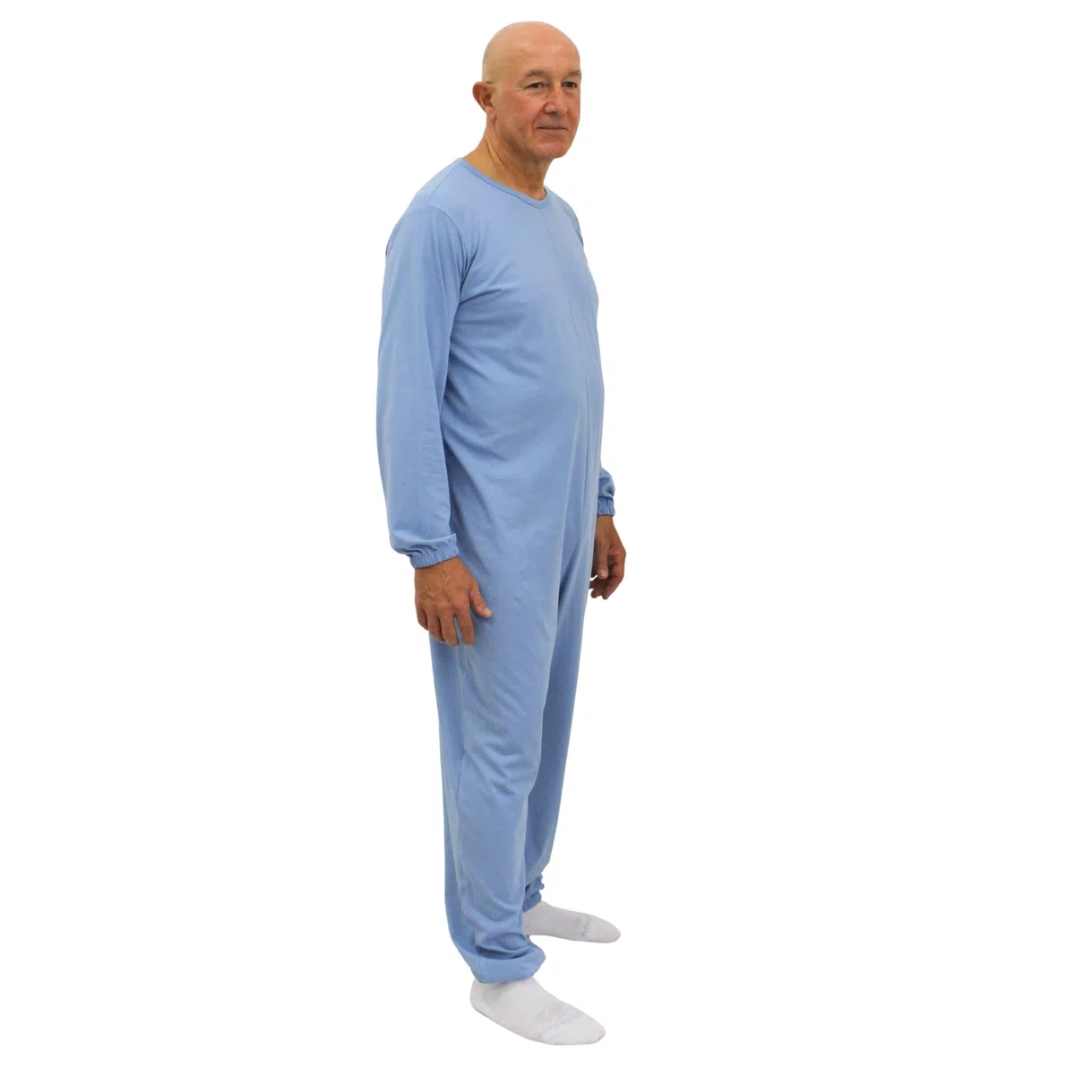 FERRUCCI COMFORT Pijama Sanitario Cuello Redondo con Cremallera Trasera para Mayores, Alzheimer, Demencia - 9015/1-100% Algodón - Manga Larga Pantalón Largo