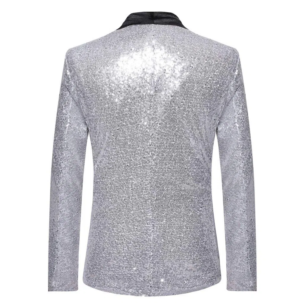 Generisch Blazer de lentejuelas para hombre, chaqueta de esmoquin brillante, con cuello de solapa, corte ajustado, traje de un botón