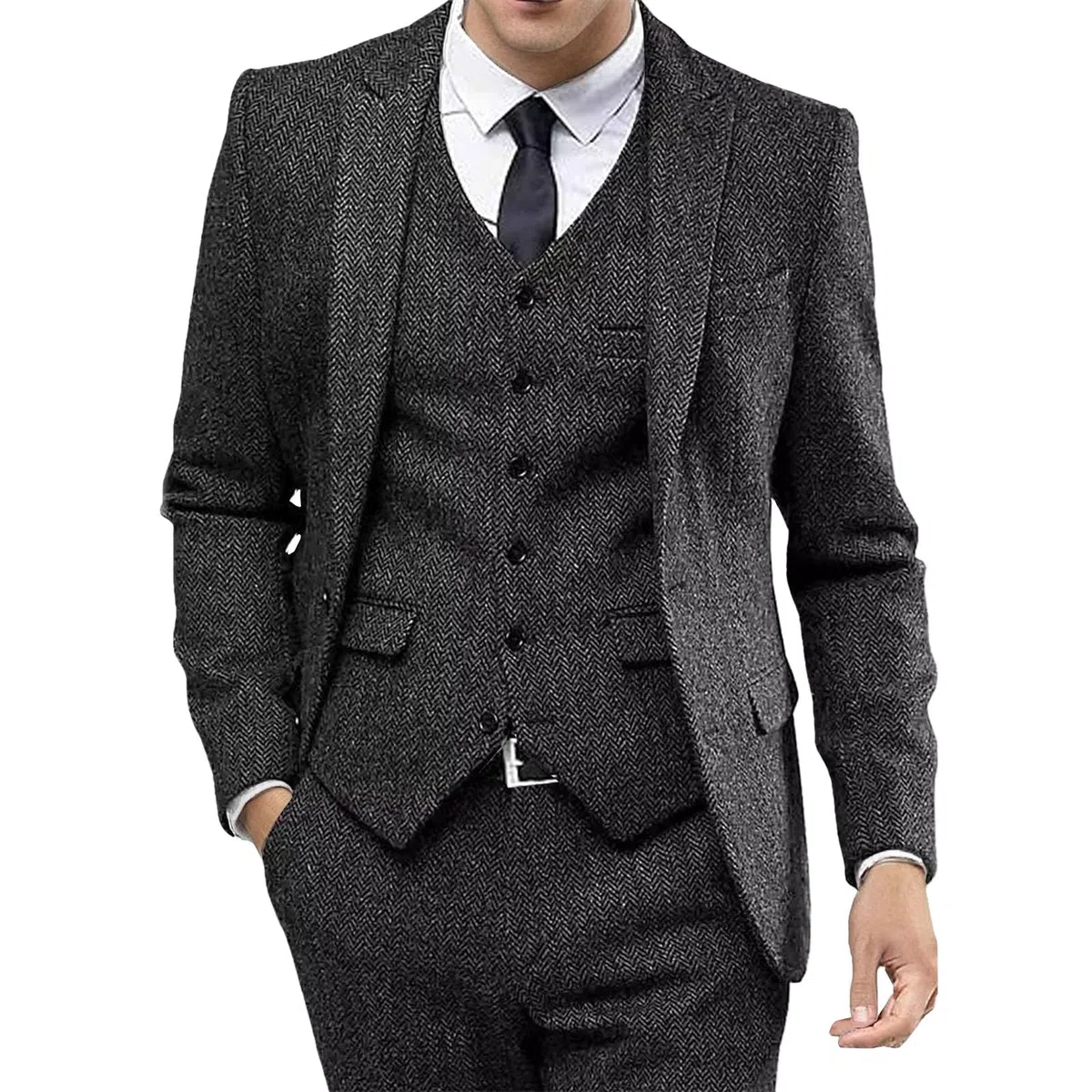 Traje de 3 piezas de tweed para hombre, traje de esmoquin formal y ajustado, traje de esmoquin formal, blazer, pantalones, chaleco