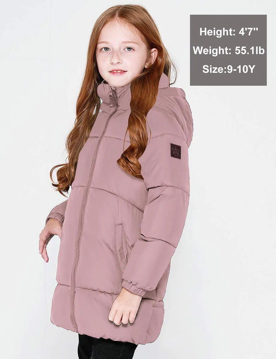 maoo garden Abrigo Ligero Acolchado Largo de Invierno para Niñas Chaqueta de lana Suave Acolchada Gruesa con Capucha