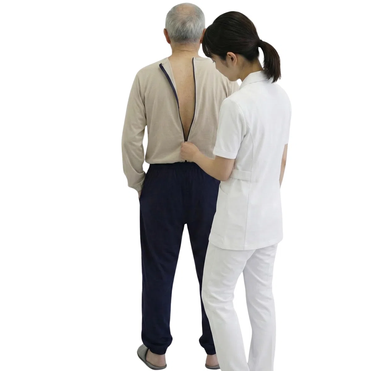 FERRUCCI COMFORT Pijama sanitario con cremallera trasera y cierre de cremallera de 100% algodón – Ideal para ancianos, incontinencia, Alzheimer y demencia, mono entero