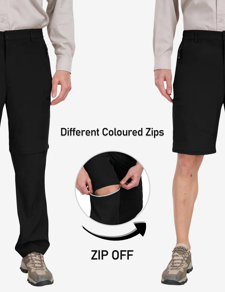 JINSHI Hombre Pantalón Convertible Cortos de Secado Rápido Ligero Zip Off Pantalones de Senderismo Montaña Escalada con 5 Zip-Bolsillos