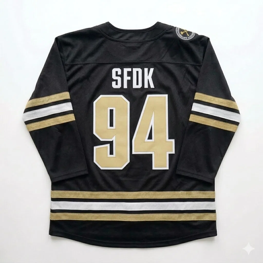 SFDK Jersey de Hockey The Rookie, Unisex Adulto, Negro con Detalles Dorados