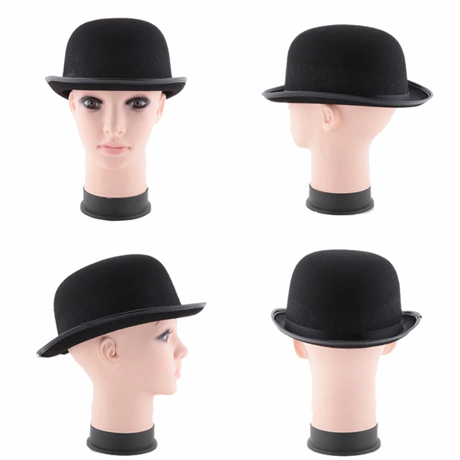 Genérico Sombrero de bombín negro - Sombrero Derby de bombín negro clásico, Accesorio de disfraz de Halloween de fieltro para adultos y adolescentes