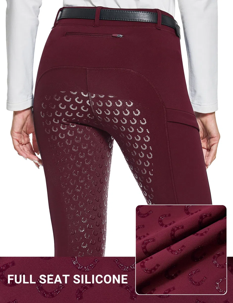 FitsT4 Sports Pantalones de equitación de invierno para mujer con bolsillos con cremallera, mallas de equitación con forro polar
