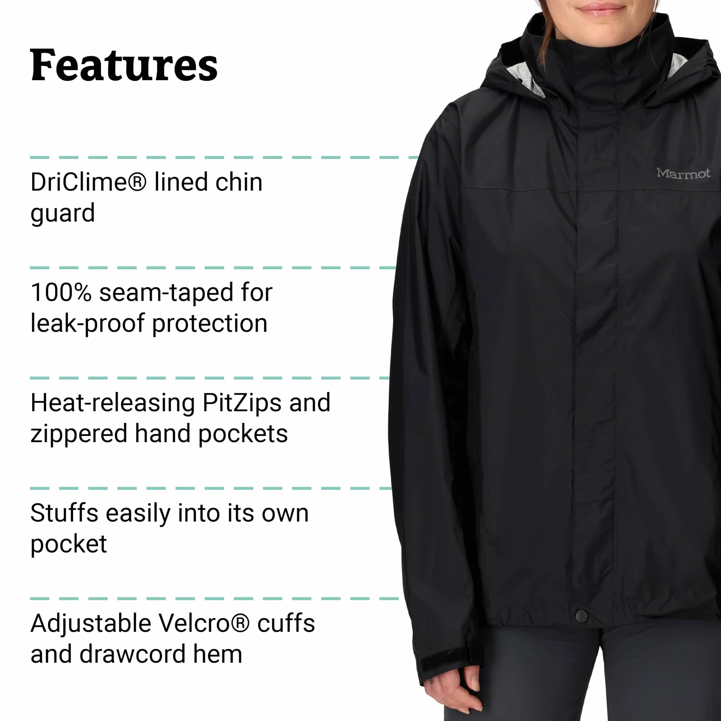 Marmot Women's Precip Eco Jacket Chaqueta impermeable para lluvia, chubasquero transpirable con capucha, cortaviento ligero hardshell para senderismo y bicicleta Mujer (Pack de 1)