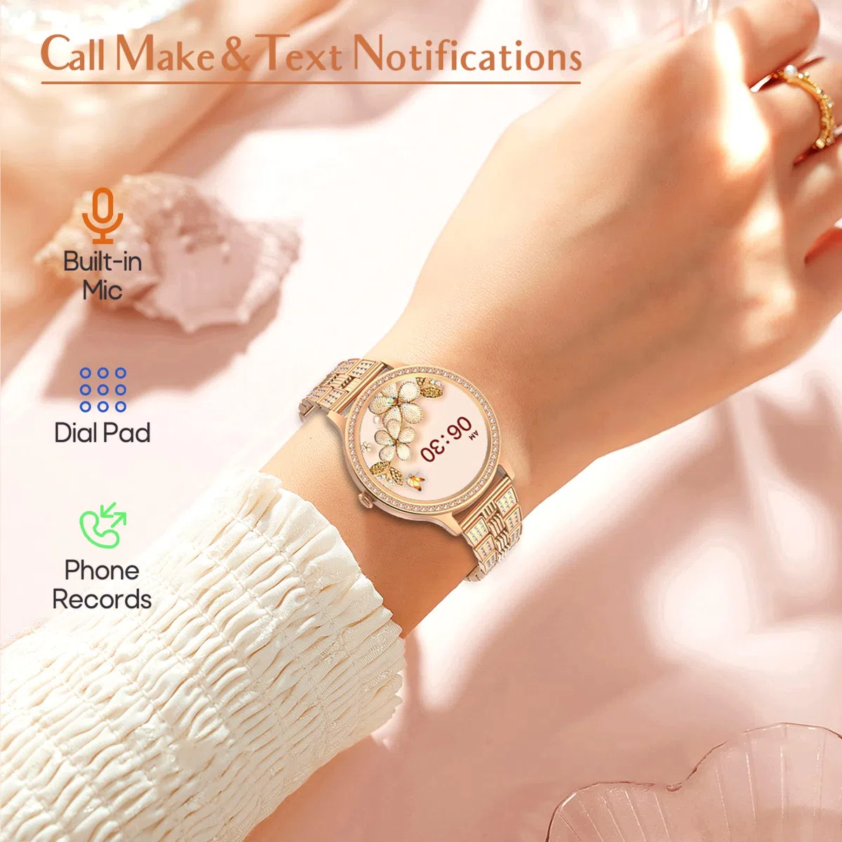 Nemheng Smartwatch Mujer con Llamada y Whatsapp，Elegante Reloj Inteligente con Oxímetro(SpO2) Pulsómetro Seguimiento Menstrual Monitor de Sueño Pulsera Actividad Mujer para Android iOS