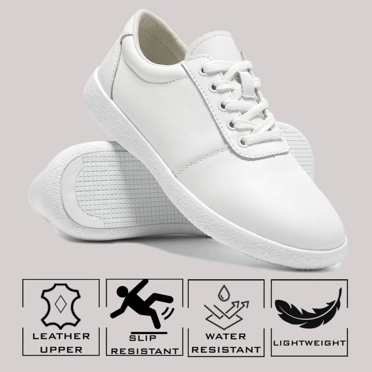 TRULAND Zapatos de trabajo antideslizantes para mujer, zapatos de cuero antideslizantes para enfermeras, chefs y profesionales de la salud, ligeros y cómodos para restaurante y servicio de alimentos