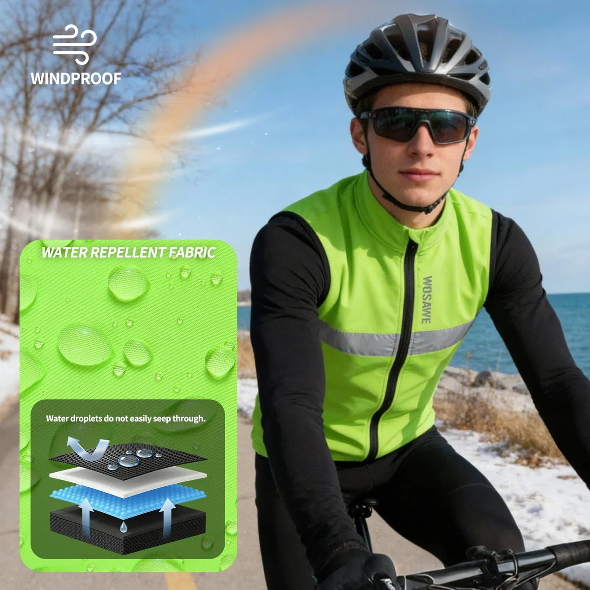 WOSAWE Chaleco de forro polar para hombre, sin mangas, reflectante, cortavientos