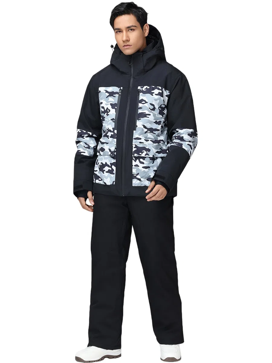 HOTIAN Conjunto de chaqueta y pantalones de esquí para hombre, transpirable, traje de esquí impermeable, resistente al viento, traje de nieve con capucha desmontable