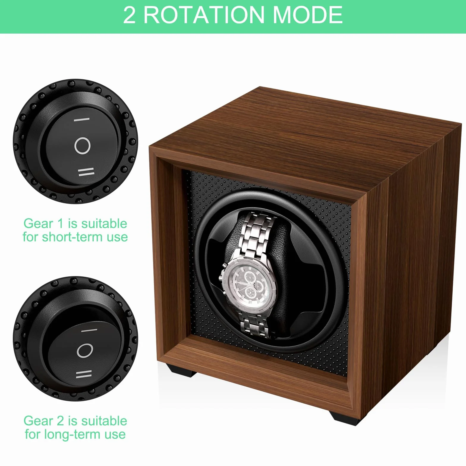 Newaner Caja para Dar Cuerda a Relojes mecánicos, automatico con Motor silencioso, 2 Ajuste Modos, Cuadrada y Color Nuez, con Puerto de Carga USB y Espuma viscoelástica