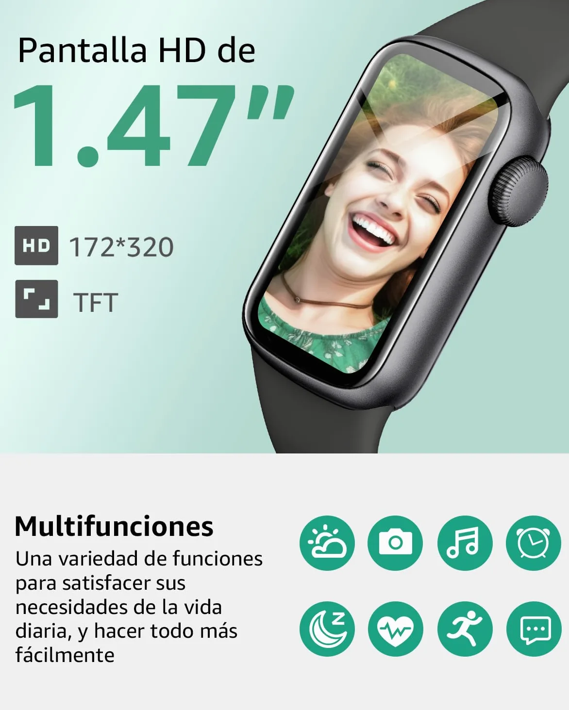 Reloj Inteligente Hombre Mujer, 1.47" Smartwatch con Notificaciones, Monitor de Sueño, 137+ Modos Deportivos, IP68 Impermeable, Pulsera Actividad para Android iOS