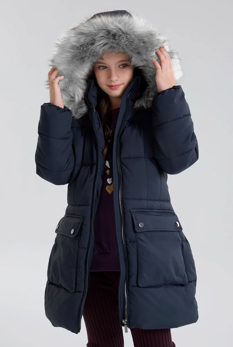 maoo garden Abrigo de Invierno Acolchado para Niñas Parka de Nieve de Plumón de Imitación de Peso Pesado Chaqueta Resistente al Agua de Piel Borrosa