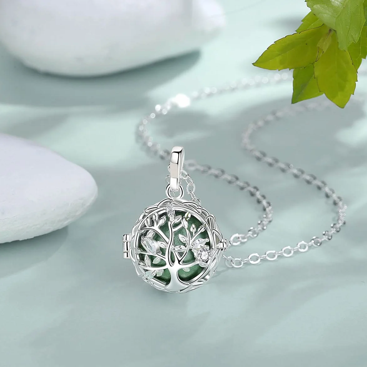 AEONSLOVE Llamadores de Angeles Embarazadas con Dulce Melodía Collar Colgante Árbol de la Vida para Futuras Madres Regalo Original para Mujer Embarazada, 2 Cadenas