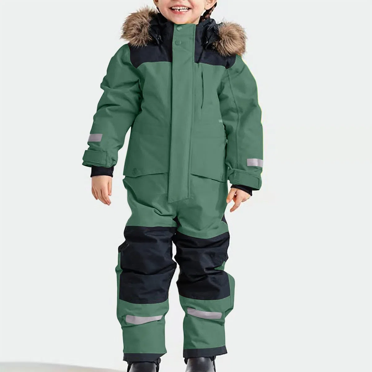 Traje de nieve para niños, unisex, mono de esquí de forro polar, impermeable, con capucha, traje de esquí, resistente al viento, invierno, grueso, cálido, pantalones de esquí para