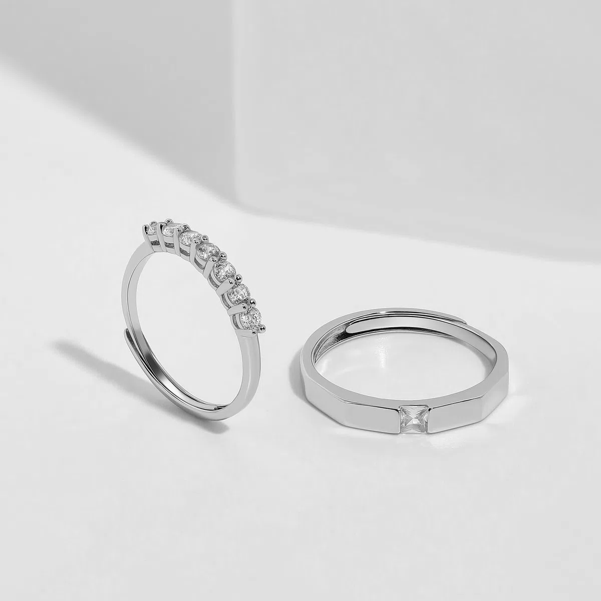 Meissa Anillos de Compromiso Boda Plata Ley 925 Ajustables Plata Esterlina Juego de Dos