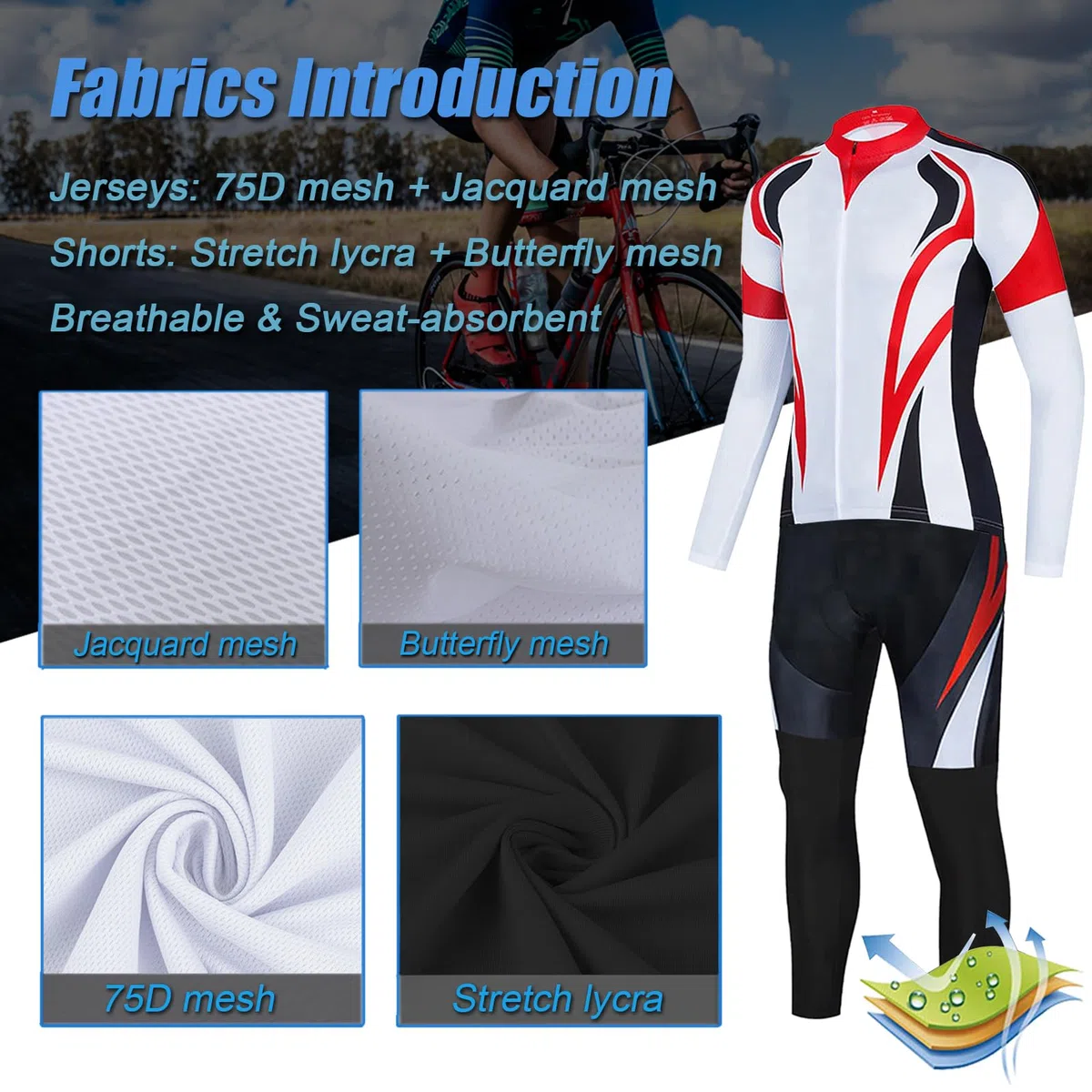 Conjunto Ropa Ciclismo Mujer Traje Ciclista Manga Larga,Maillot Bici MTB Chaquetas y Pantalones Tirantes con 19D Gel Acolchado,Completa Bicicleta BTT Jerseys Primavera Otoño Secado Rápido Transpirable